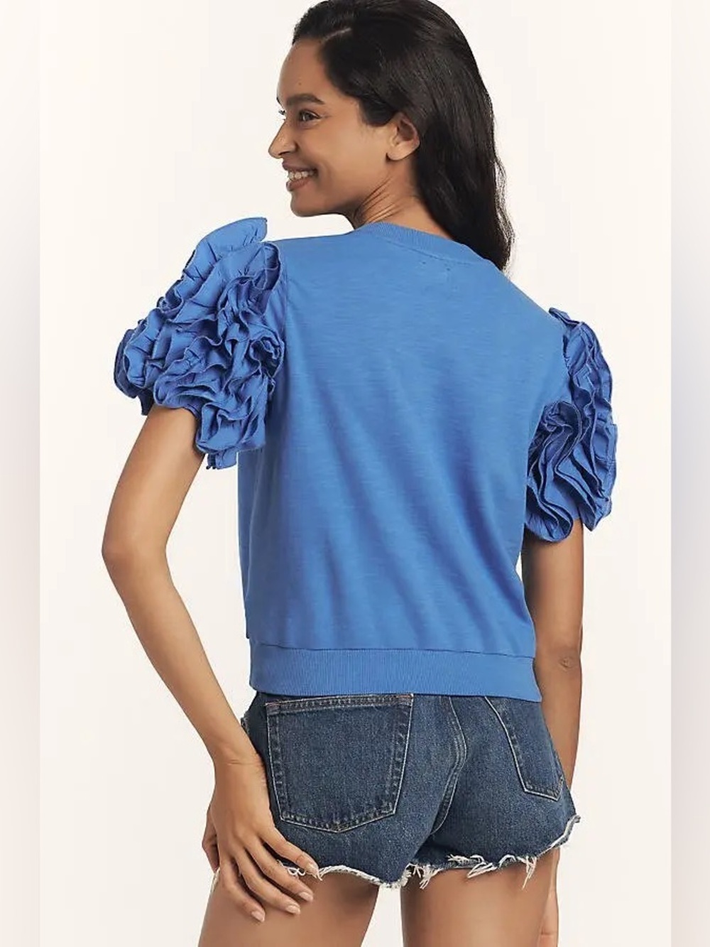 Maeve Ruffle Puff-Sleeve Tee | XSmall | Blue - Picture 2 of 9